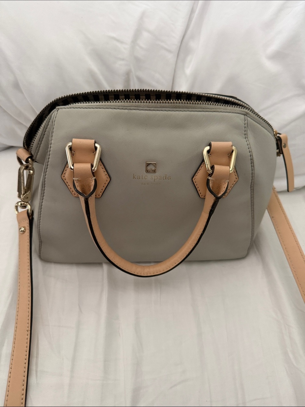 kate spade Light Gray Satchel with Tan Trim
